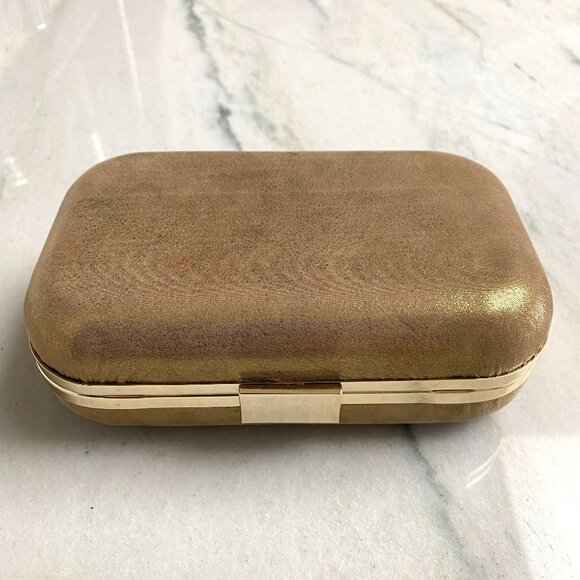 Banana Republic Gold Glitter Genuine Leather Clutch Evening Bag - Picture 1 of 6